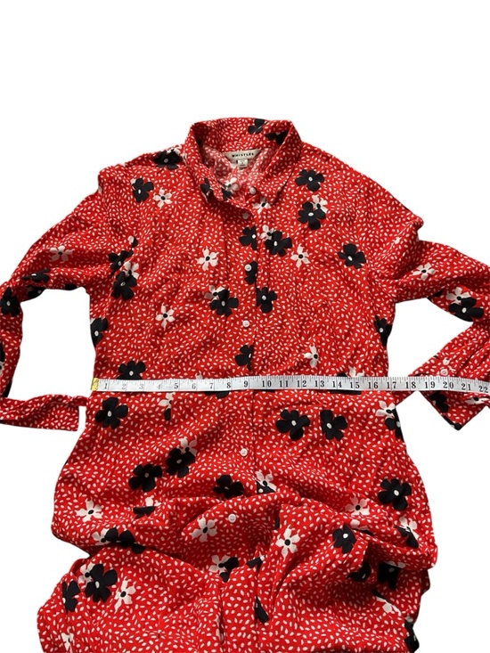 Whistles Confetti Floral Shirt Dress Red Orange Floral Long-Sleeve Midi Dress, 8 - Picture 12 of 14